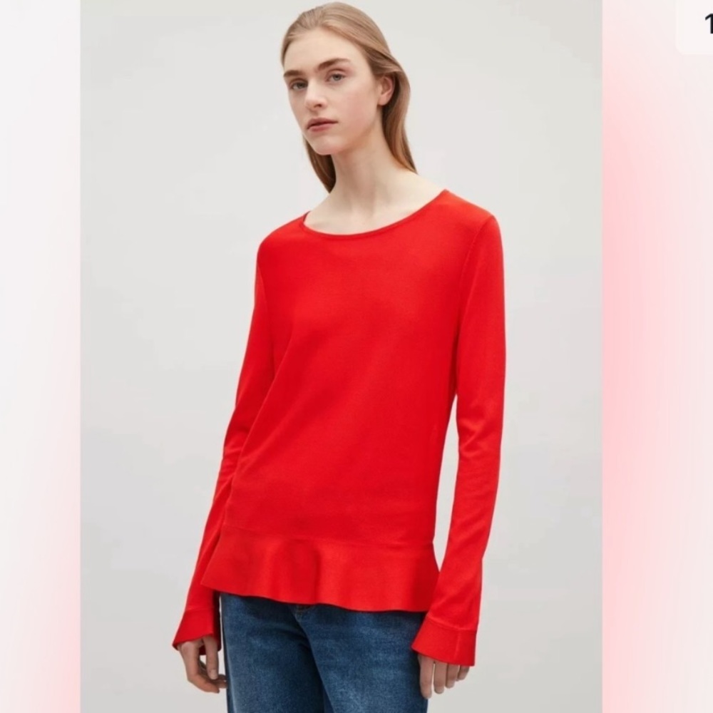 COS red fine knit long sleeve top red size M